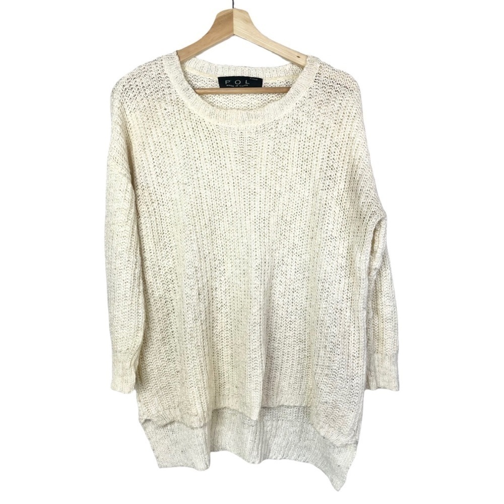 Boutique POL White Crew Neck Relaxed Fit High Low Knit Sweater S